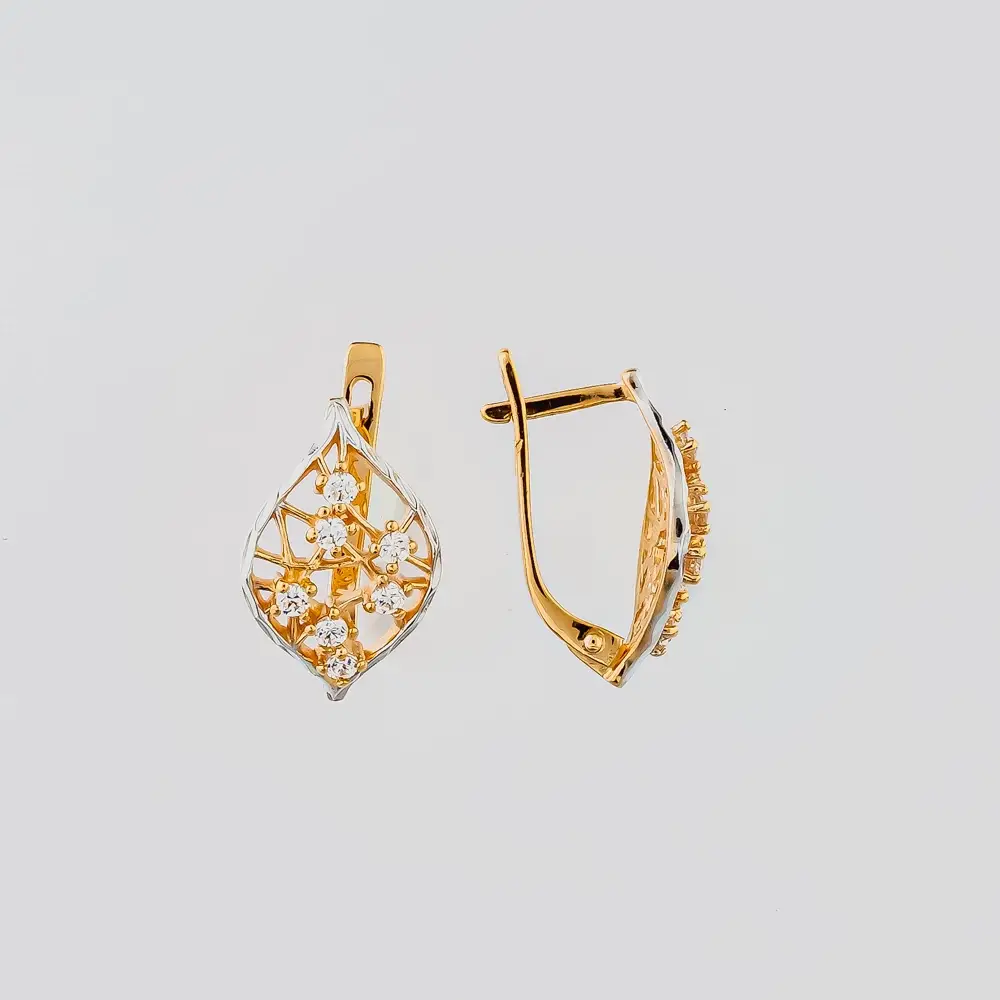 Серьги с фианитом из красного золота 585 пробы 1