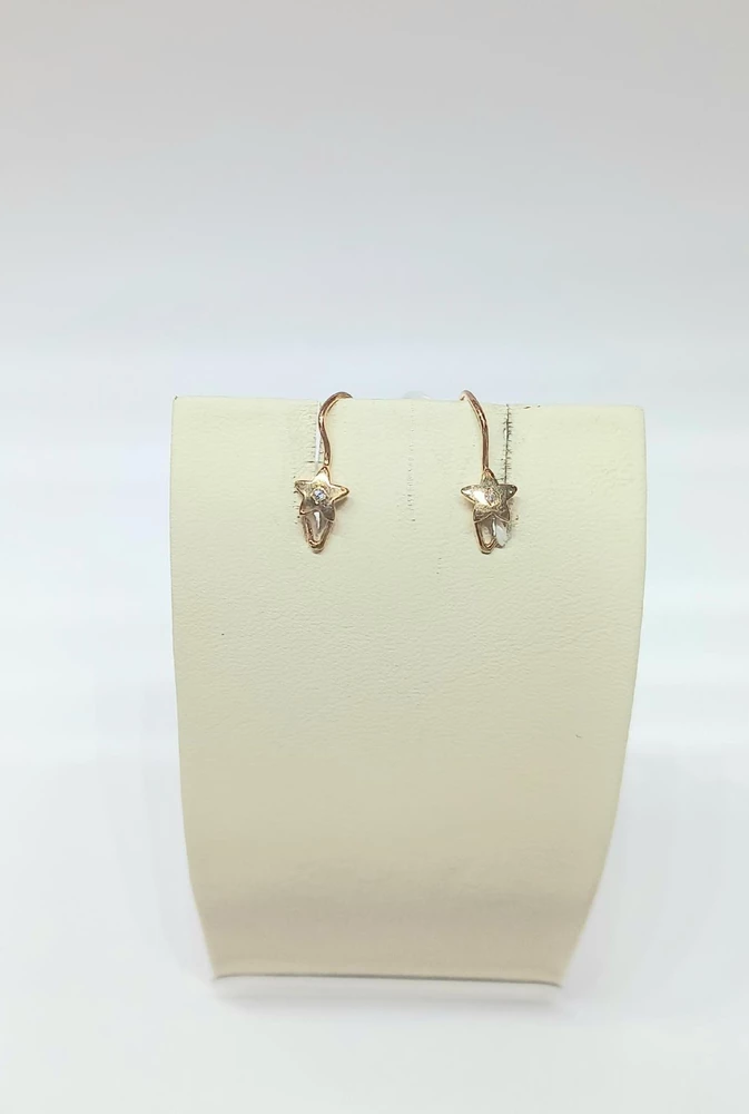 Серьги с фианитом из красного золота 585 пробы