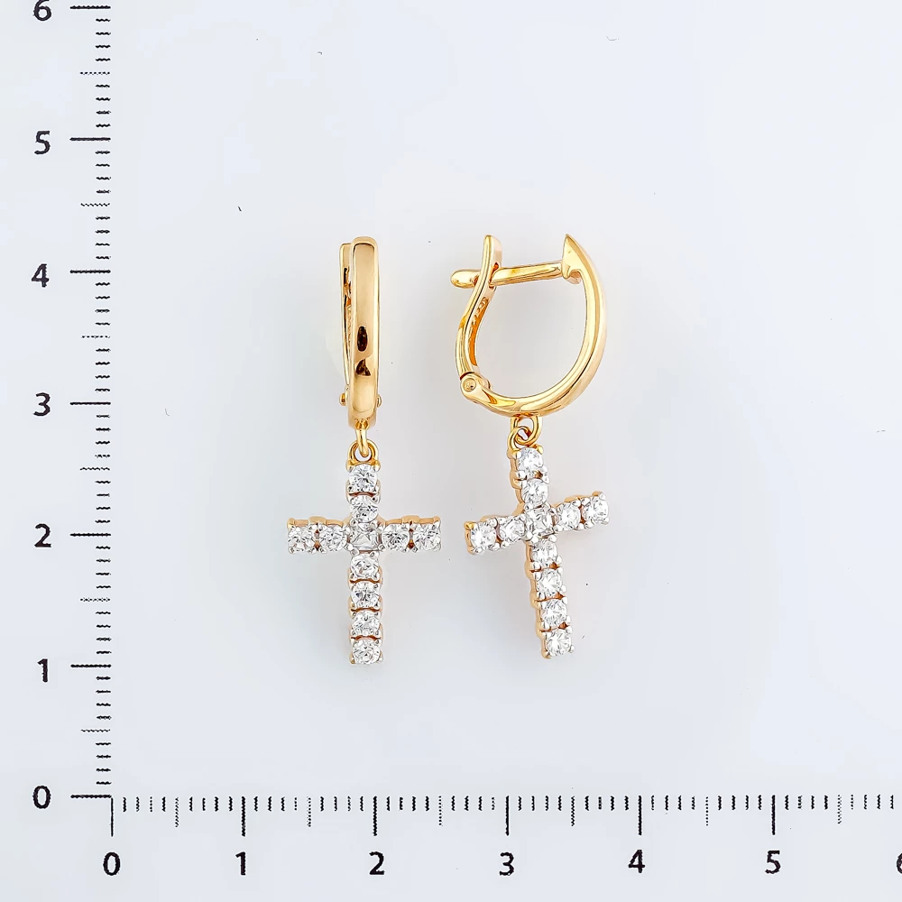 Серьги с фианитом из красного золота 585 пробы