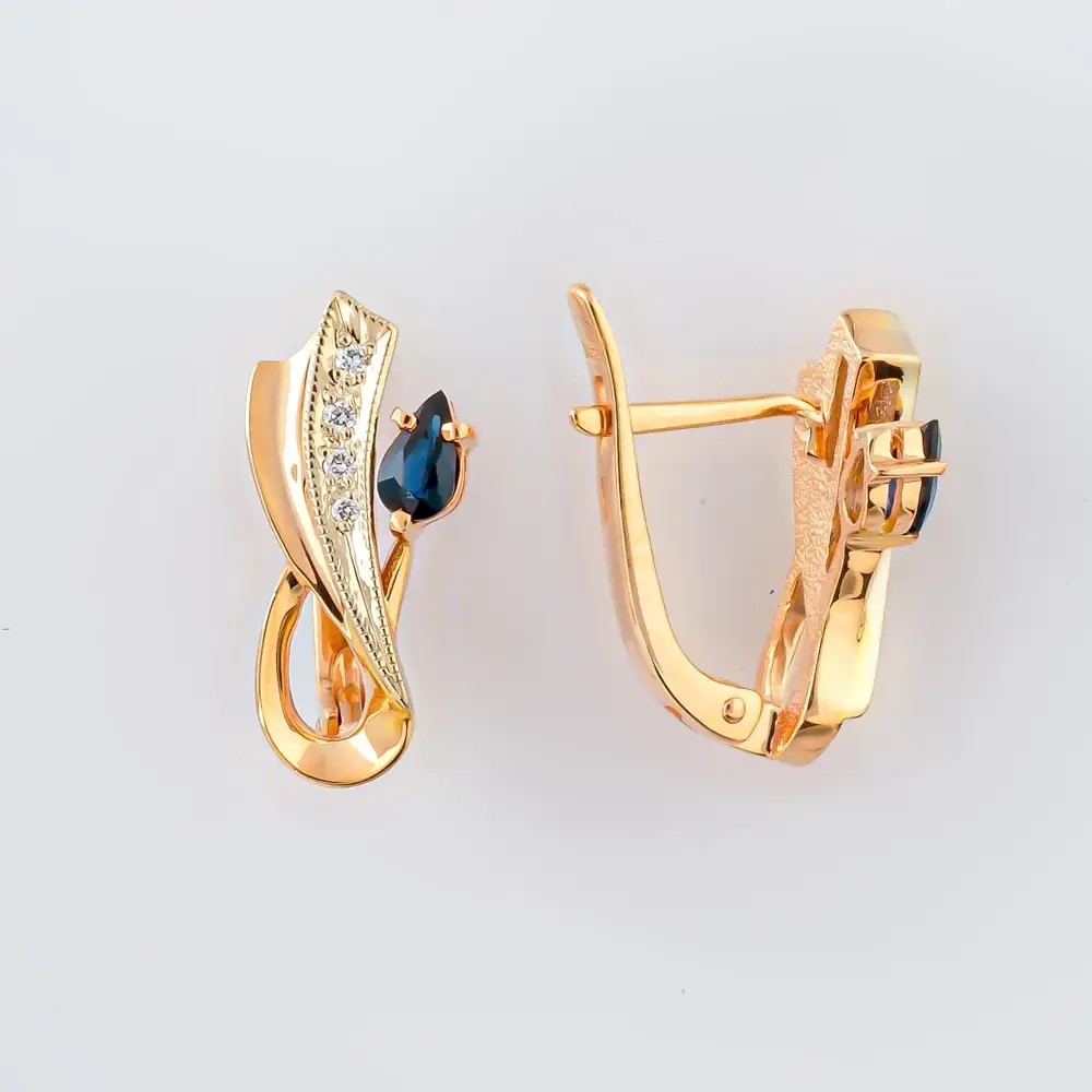 Серьги с сапфиром из красного золота 585 пробы 1