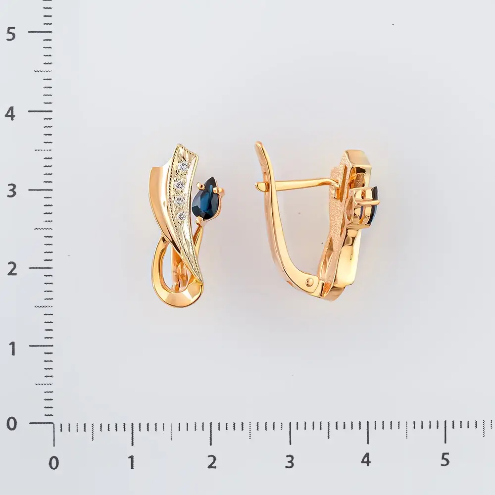 Серьги с сапфиром из красного золота 585 пробы 2