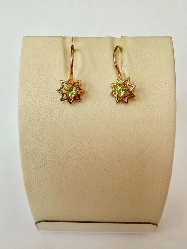 Серьги с хризолитом из красного золота 585 пробы