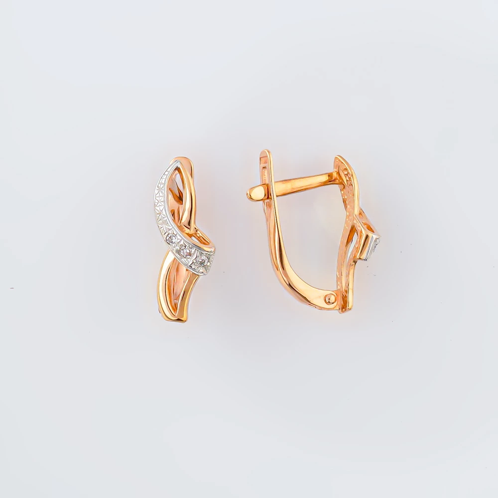 Серьги с фианитом из красного золота 375 пробы