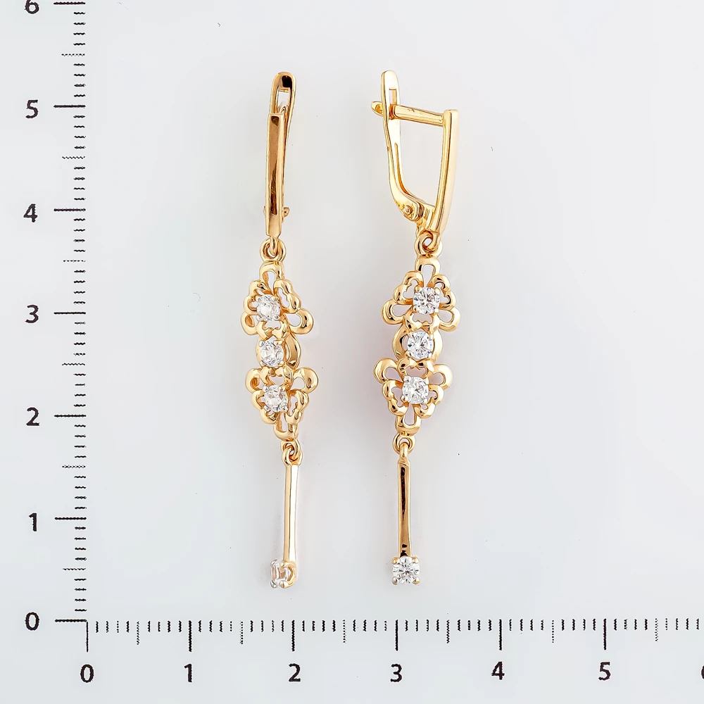 Серьги с фианитом из красного золота 585 пробы
