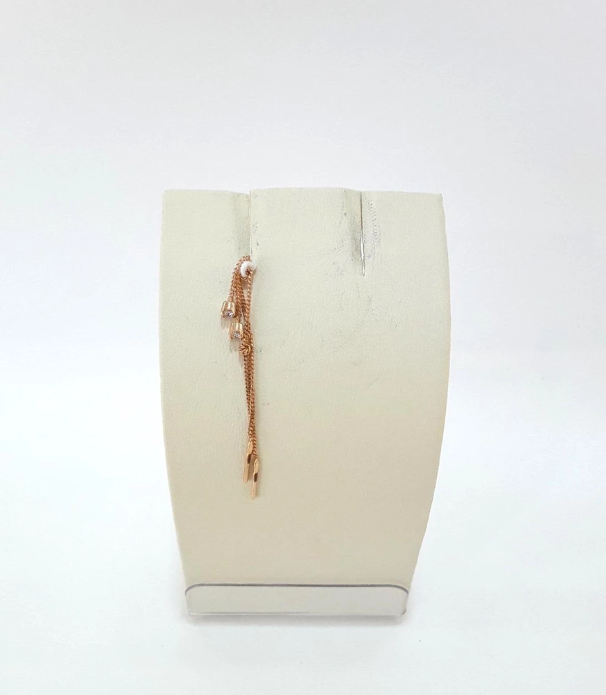 Серьги-продевки с фианитом из красного золота 585 пробы