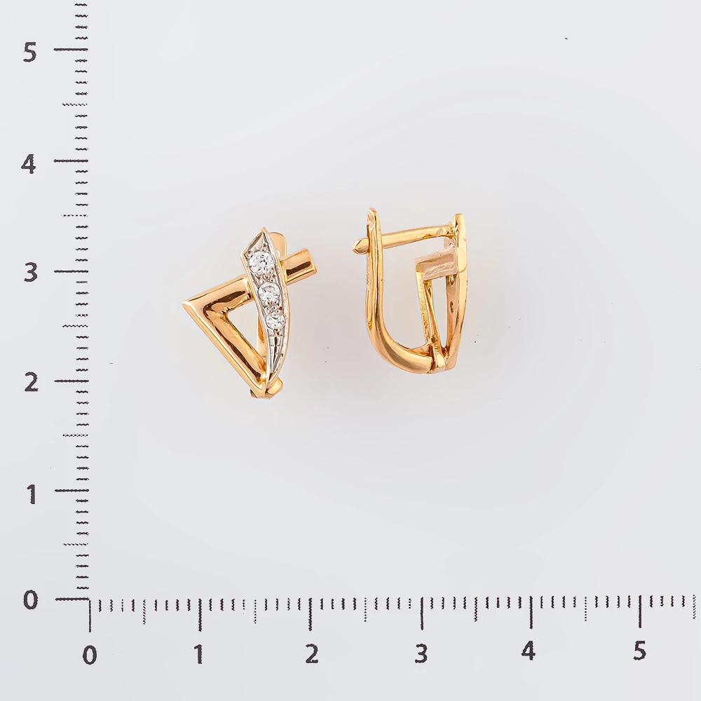 Серьги с фианитом из красного золота 585 пробы