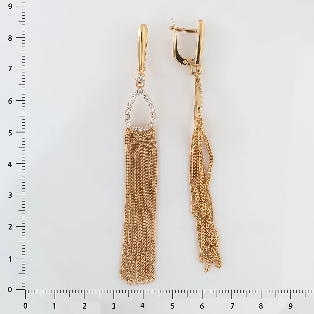 Серьги с фианитом из красного золота 585 пробы