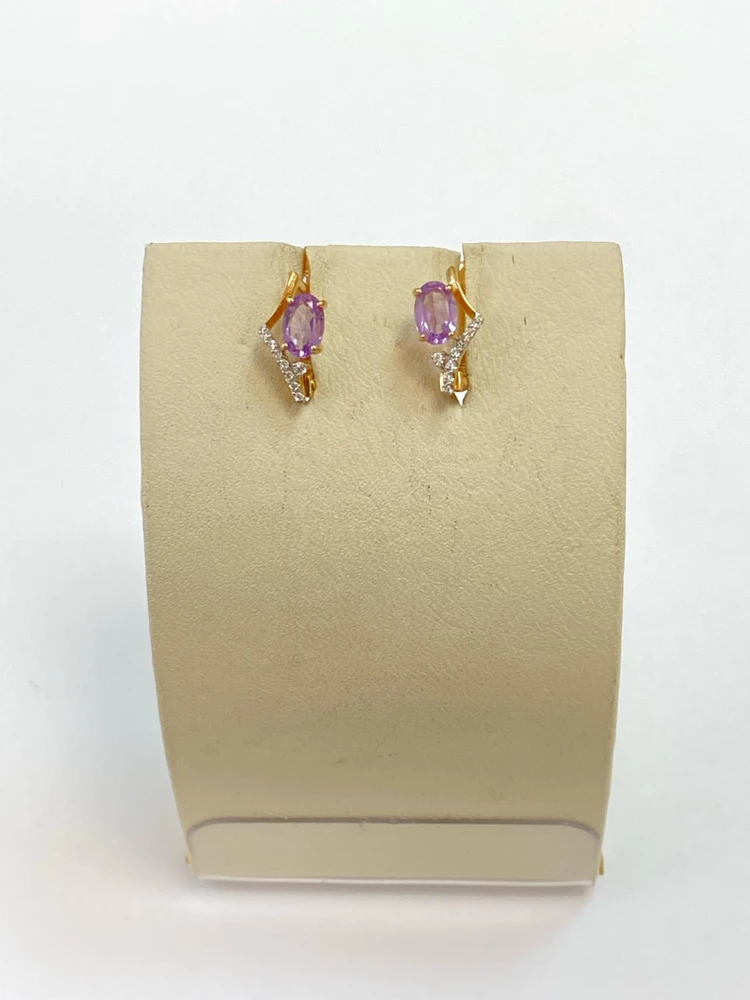 Серьги с аметистом из красного золота 585 пробы