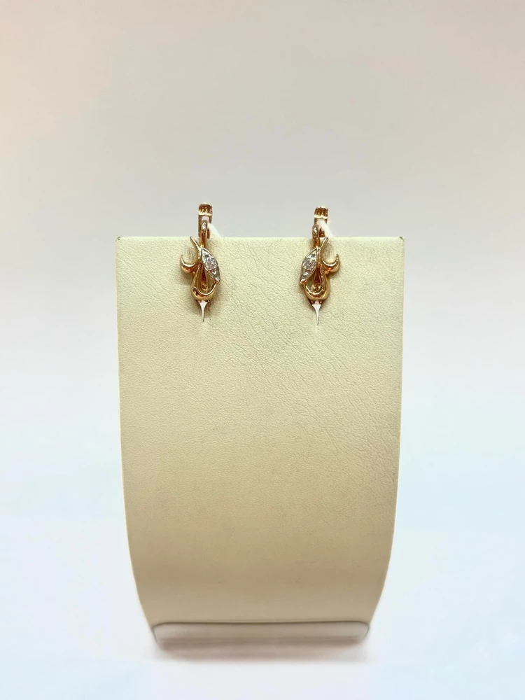 Серьги с фианитом из красного золота 585 пробы