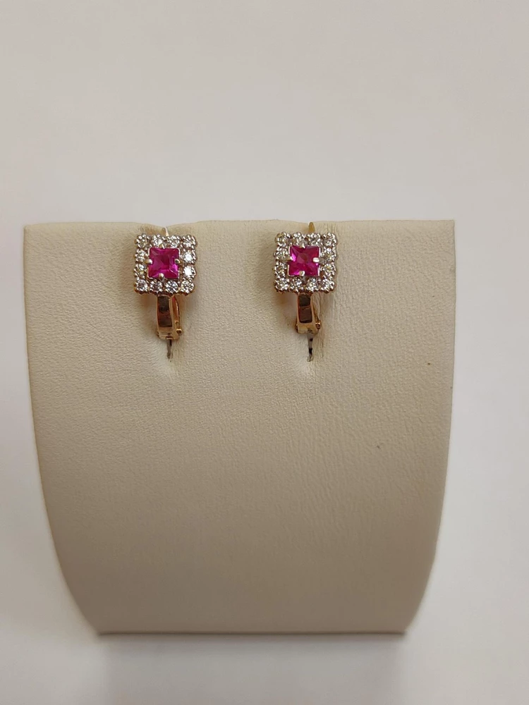 Серьги с фианитом из красного золота 585 пробы