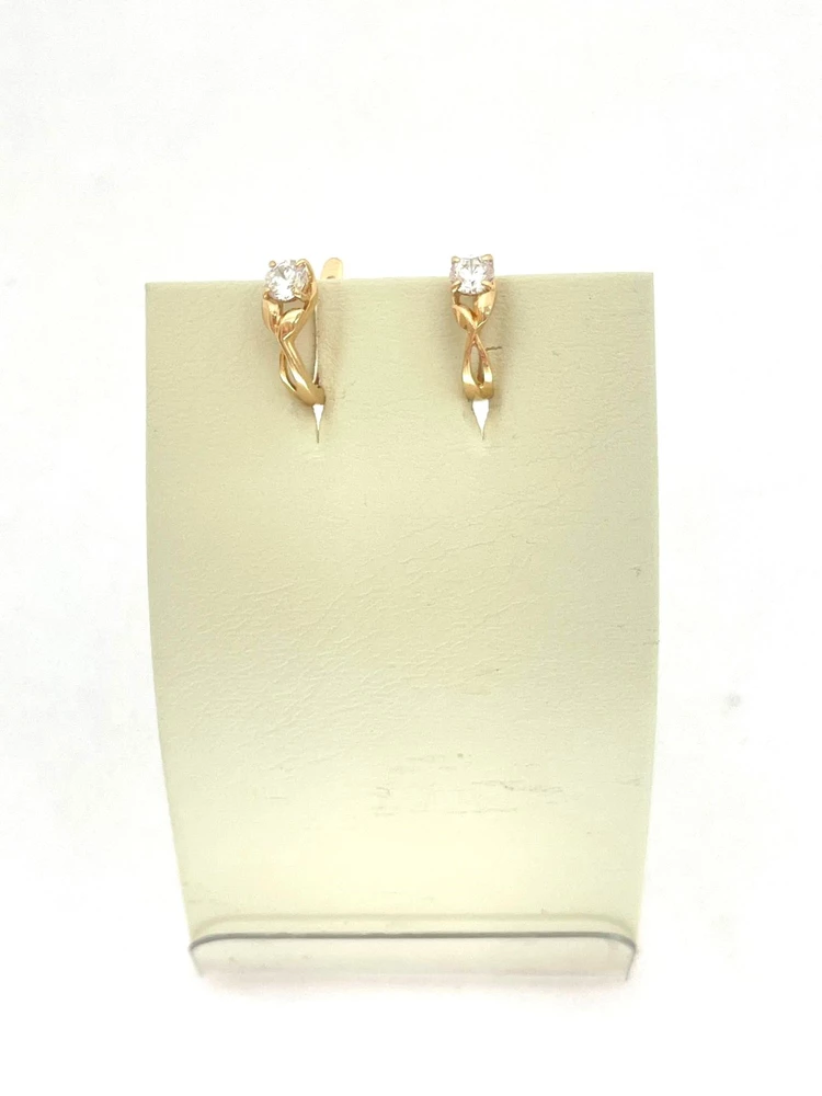 Серьги с фианитом из красного золота 585 пробы