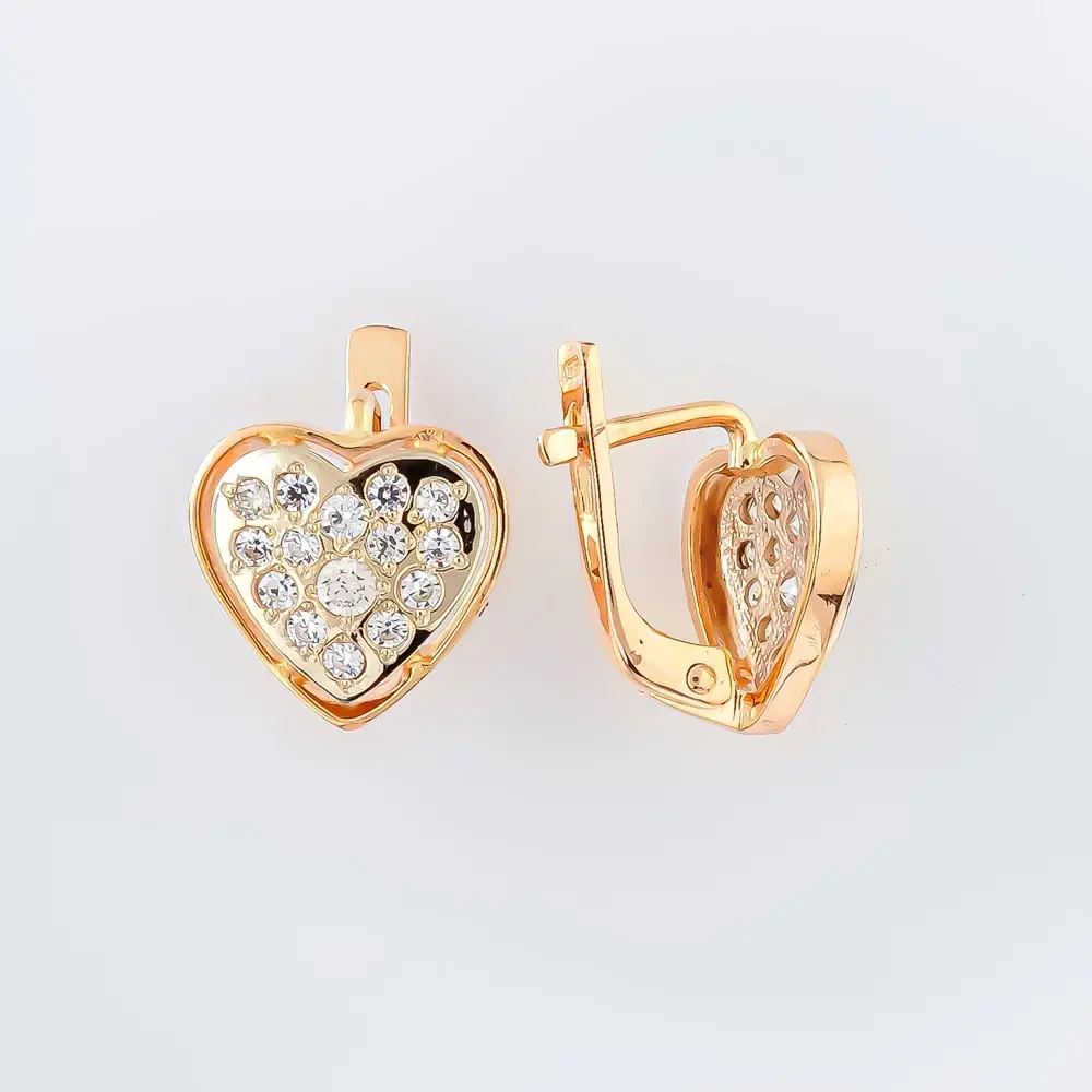 Серьги с фианитом из красного золота 585 пробы