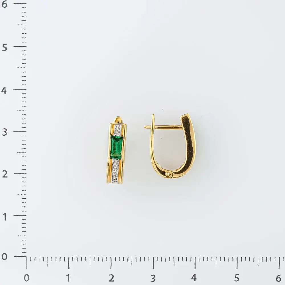Серьги с изумрудом синтетическим из желтого золота 585 пробы 2