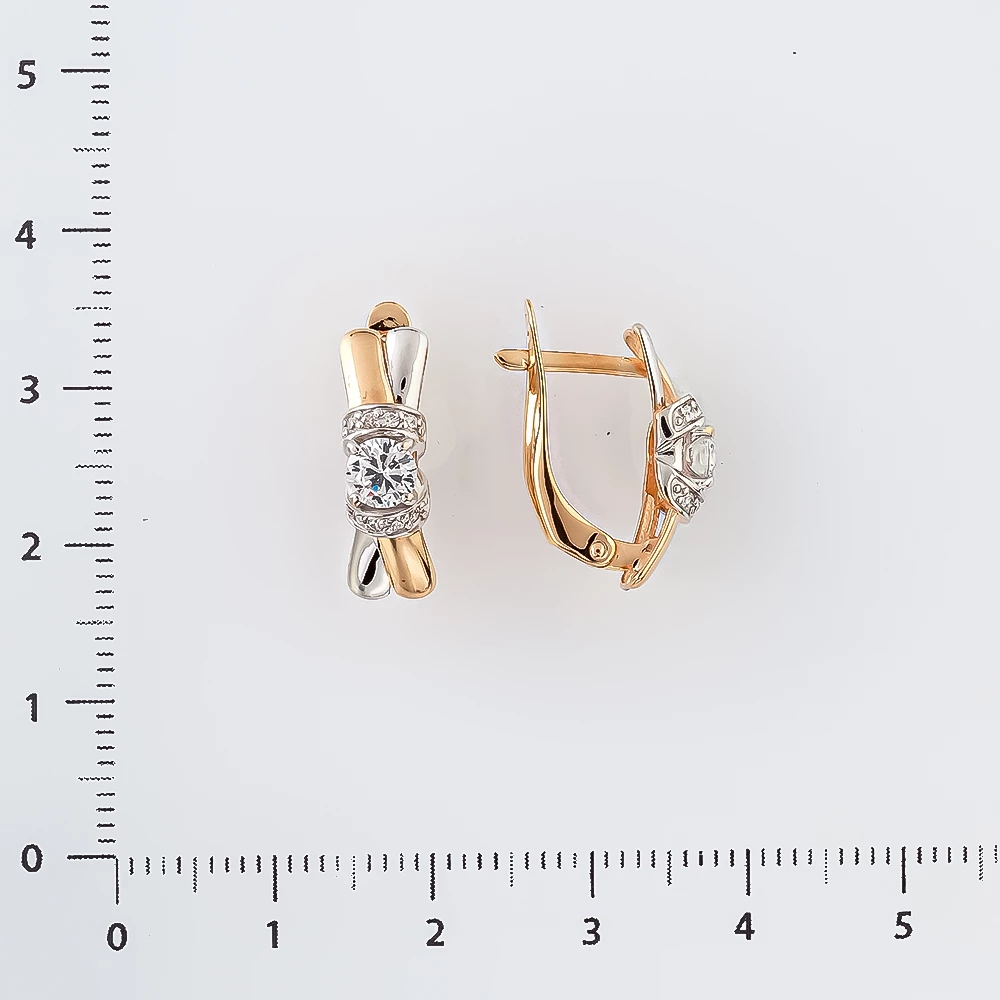 Серьги с фианитом из красного золота 585 пробы