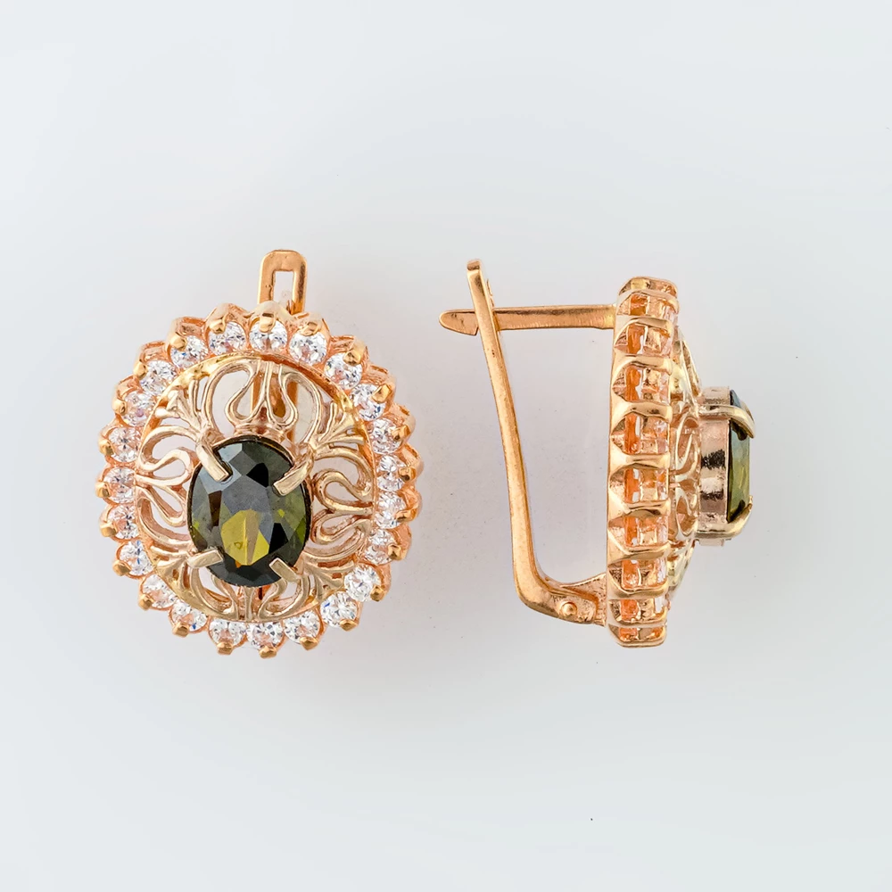 Серьги с ситаллом из красного золота 585 пробы