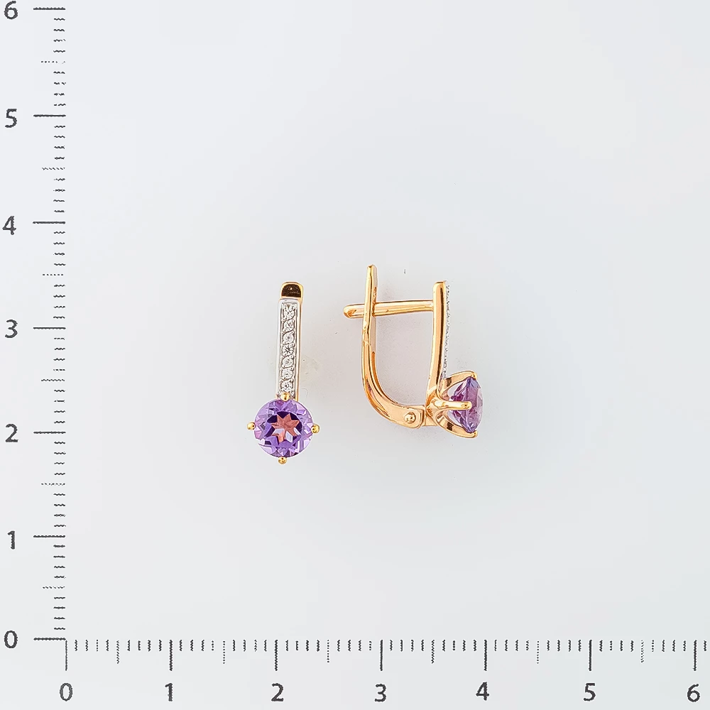 Серьги с аметистом из красного золота 585 пробы