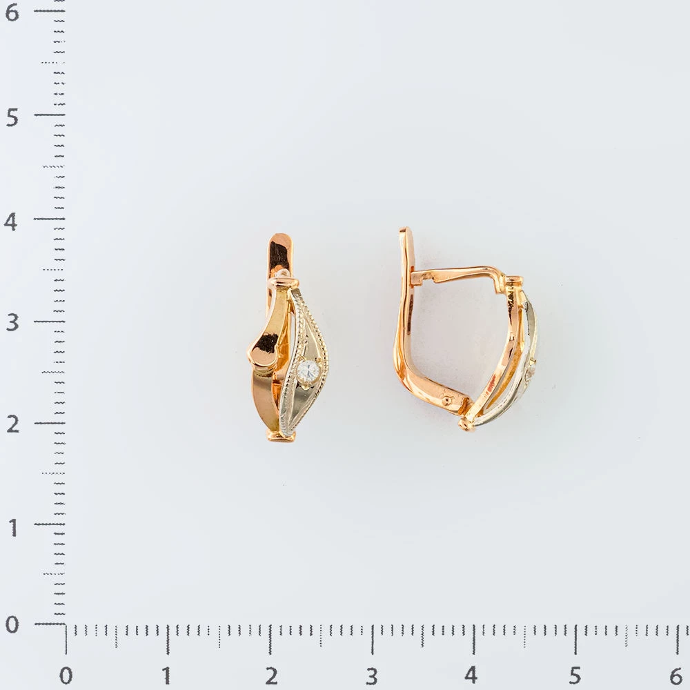 Серьги с фианитом из красного золота 585 пробы