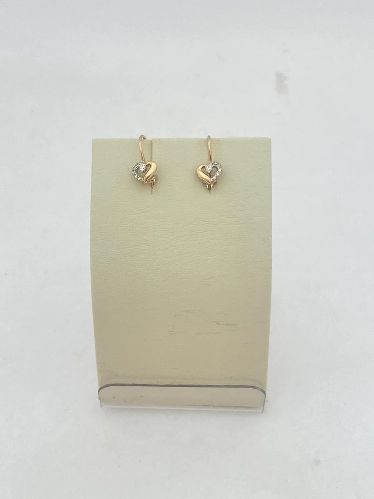 Серьги с фианитом из красного золота 585 пробы