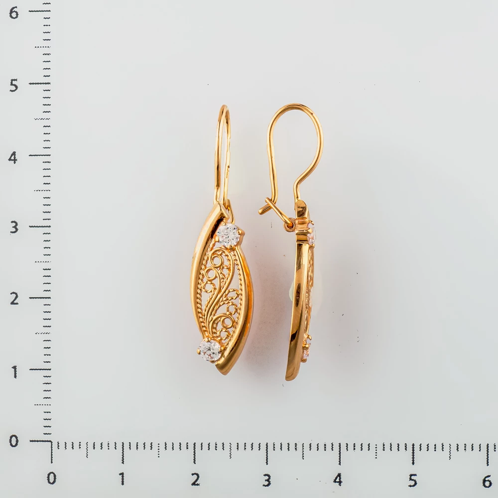 Серьги с фианитом из желтого золота 585 пробы