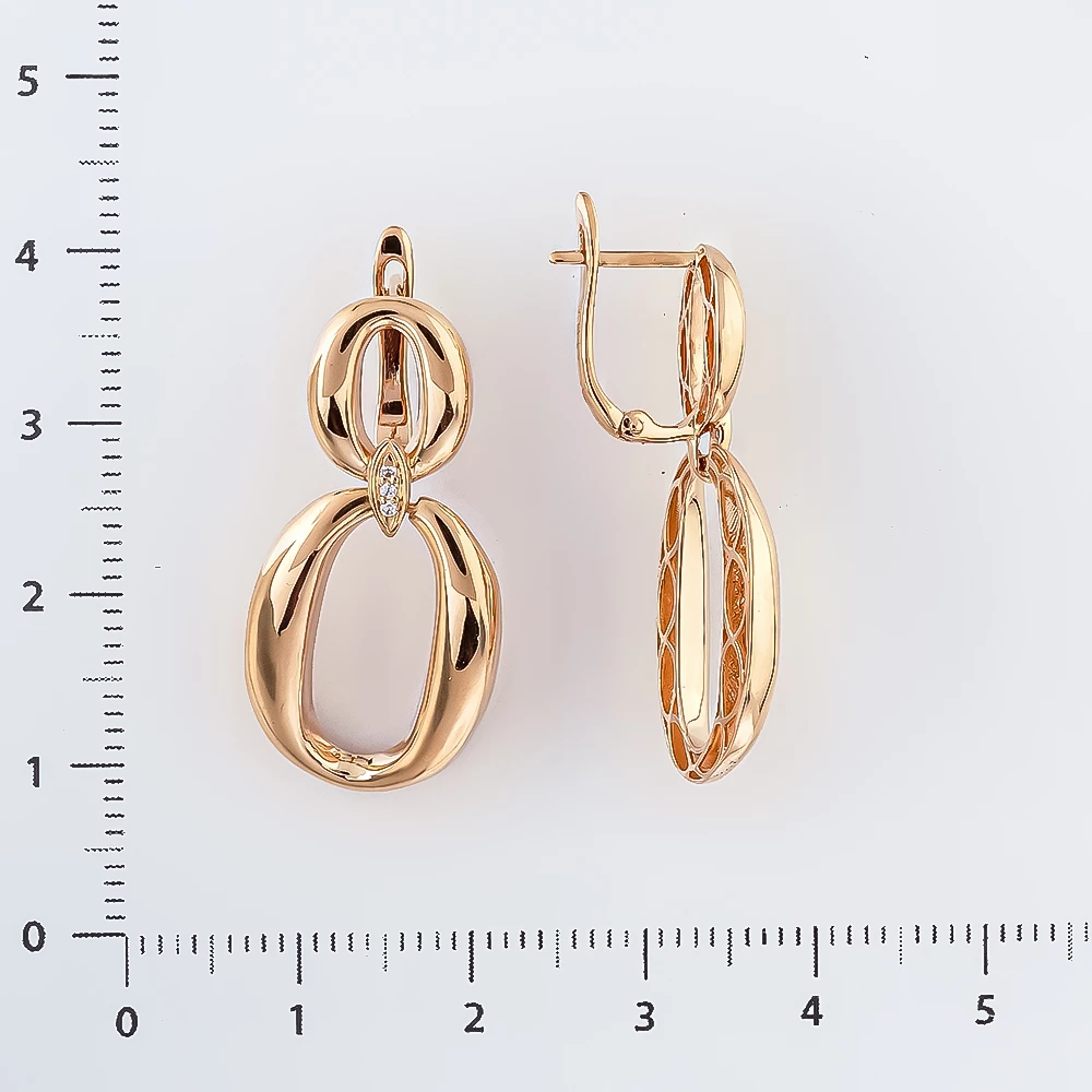 Серьги с фианитом из красного золота 585 пробы