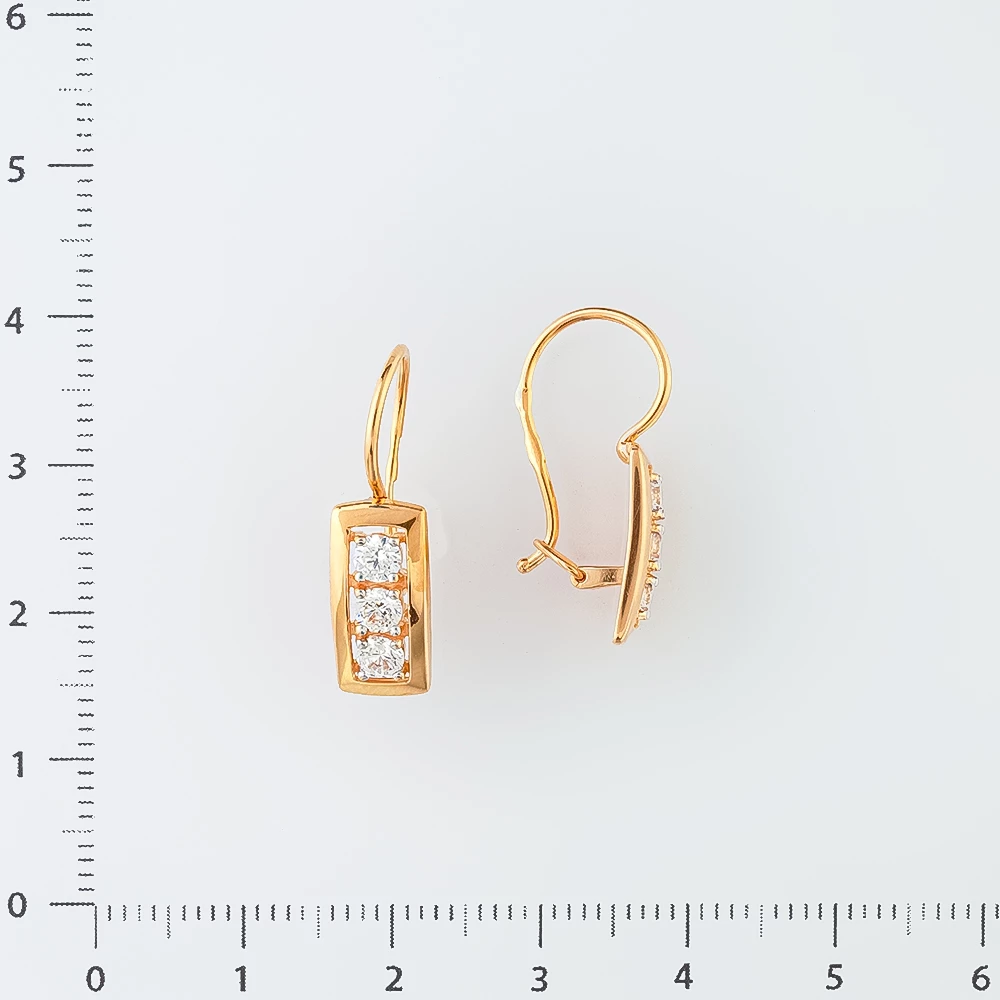 Серьги с фианитом из красного золота 585 пробы