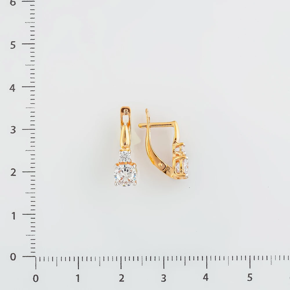 Серьги с фианитом из красного золота 585 пробы