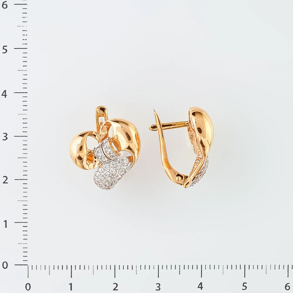Серьги с фианитом из красного золота 585 пробы