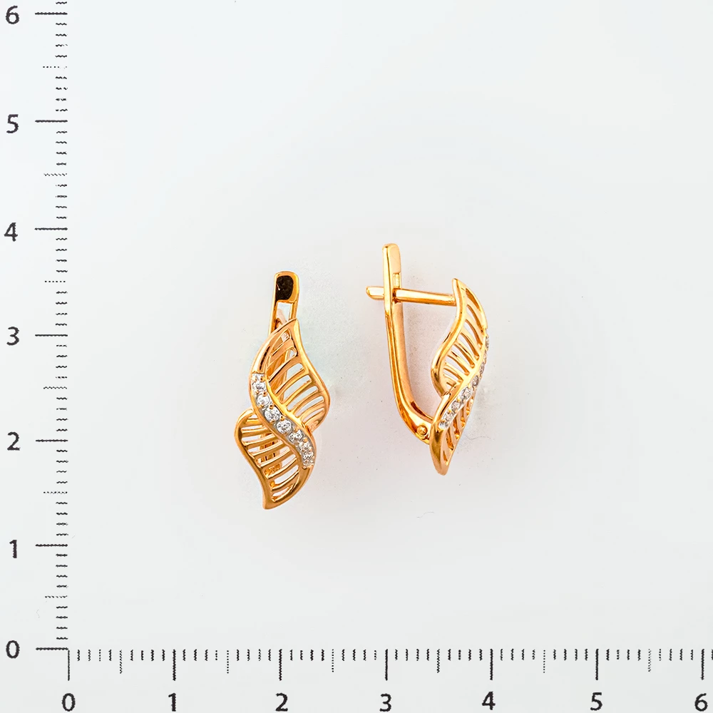 Серьги с фианитом из красного золота 585 пробы