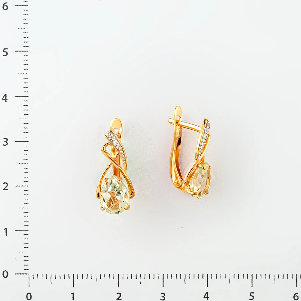 Серьги с празиолитом из красного золота 585 пробы