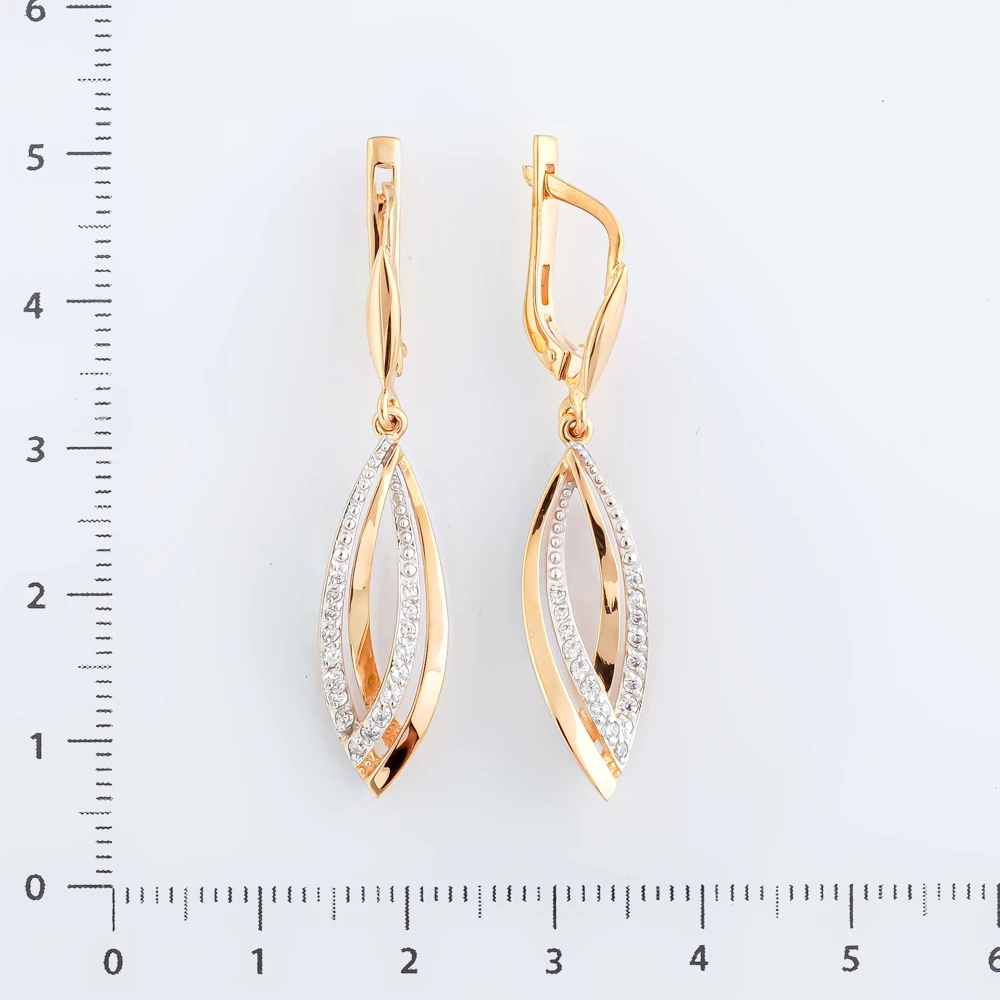 Серьги с фианитом из красного золота 585 пробы