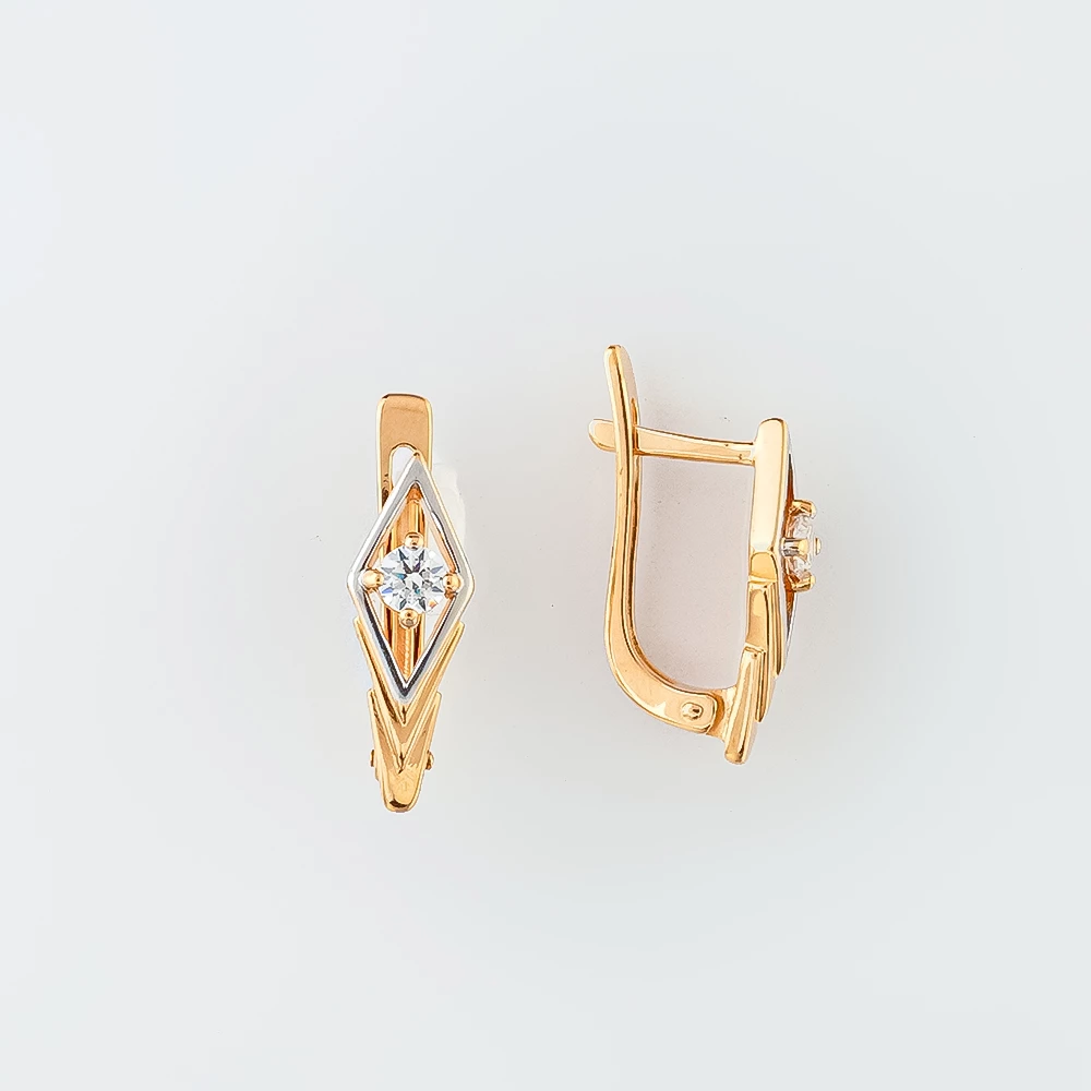 Серьги с фианитом из красного золота 585 пробы