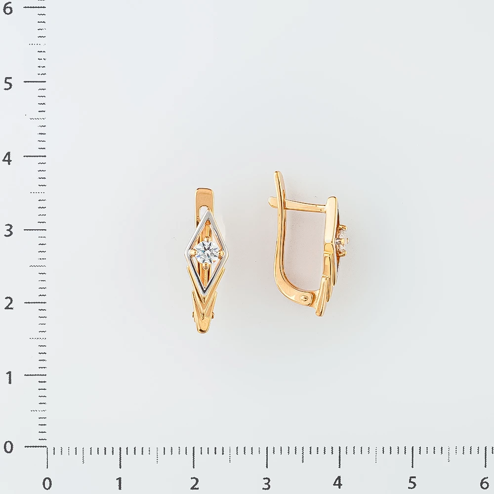 Серьги с фианитом из красного золота 585 пробы