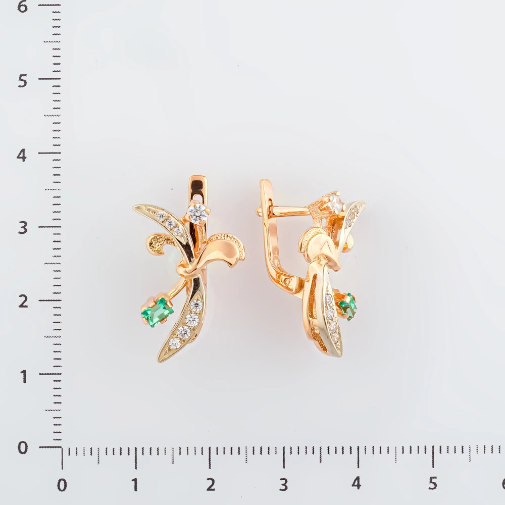 Серьги с фианитом из красного золота 585 пробы