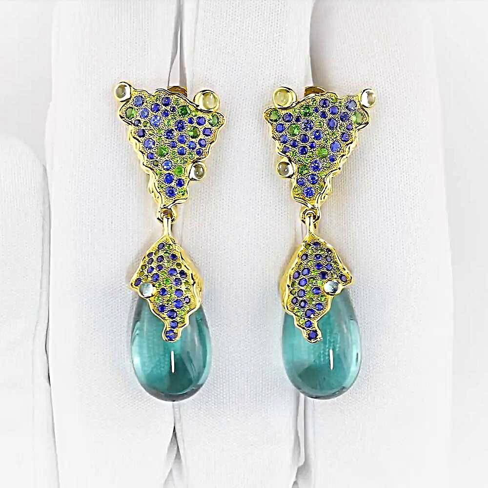 Серьги с сапфиром из желтого золота 585 пробы 1