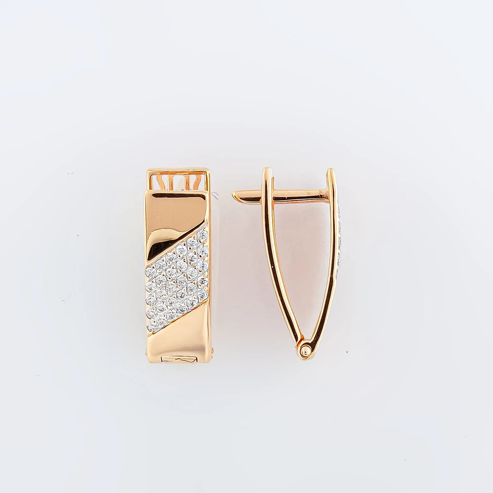 Серьги с фианитом из красного золота 585 пробы