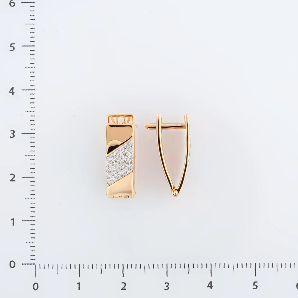 Серьги с фианитом из красного золота 585 пробы