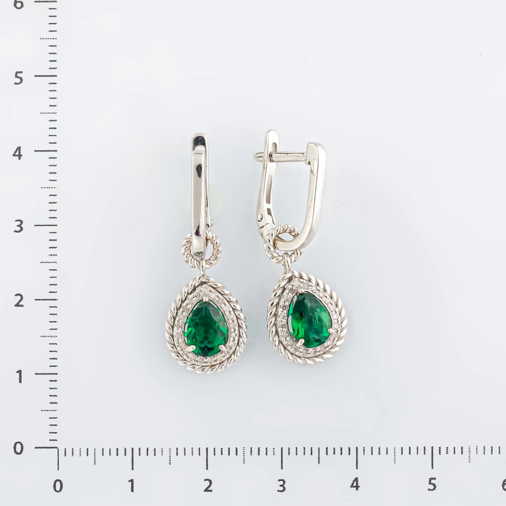 Серьги с изумрудом синтетическим из белого золота 585 пробы