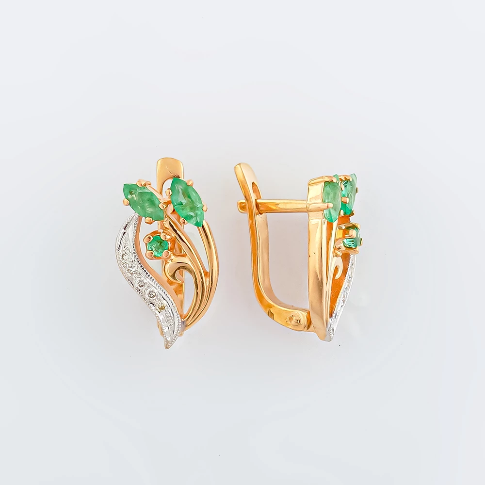 Серьги с изумрудом из красного золота 585 пробы