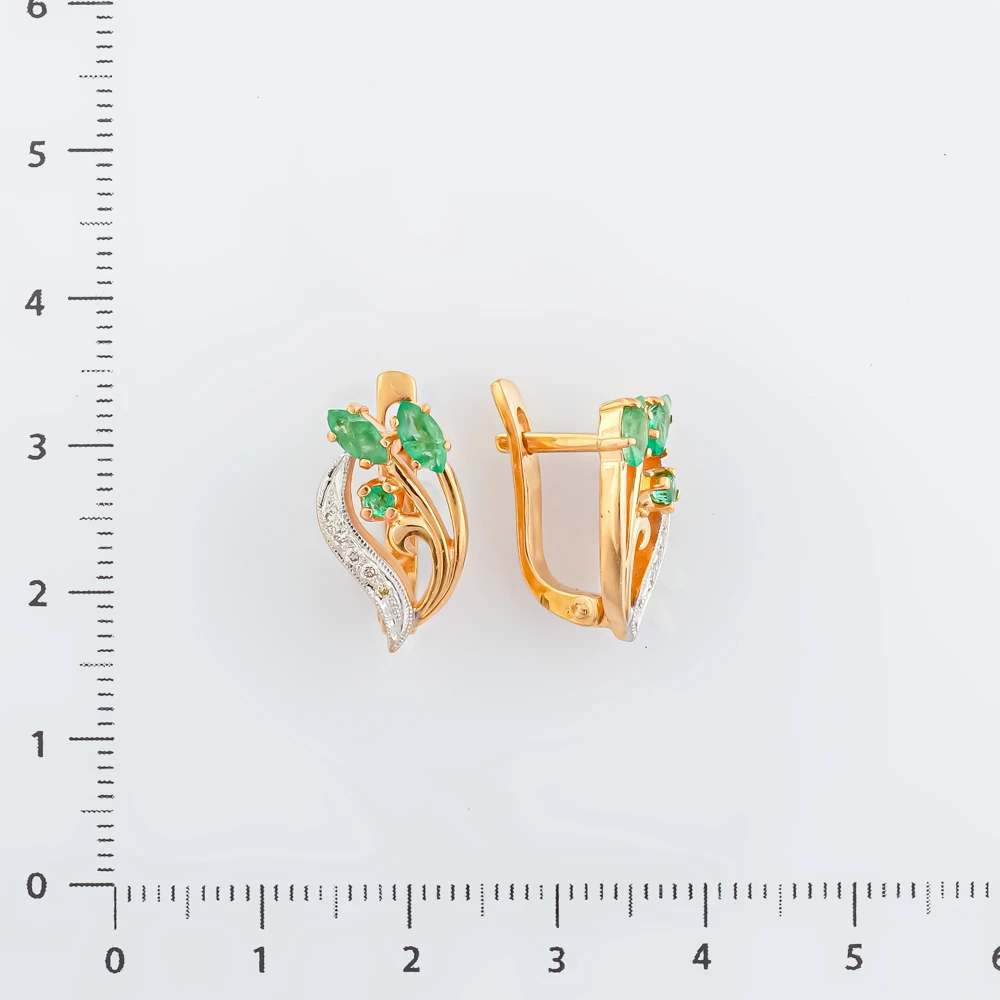 Серьги с изумрудом из красного золота 585 пробы