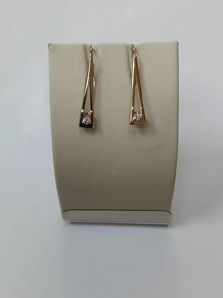 Серьги с фианитом из красного золота 585 пробы