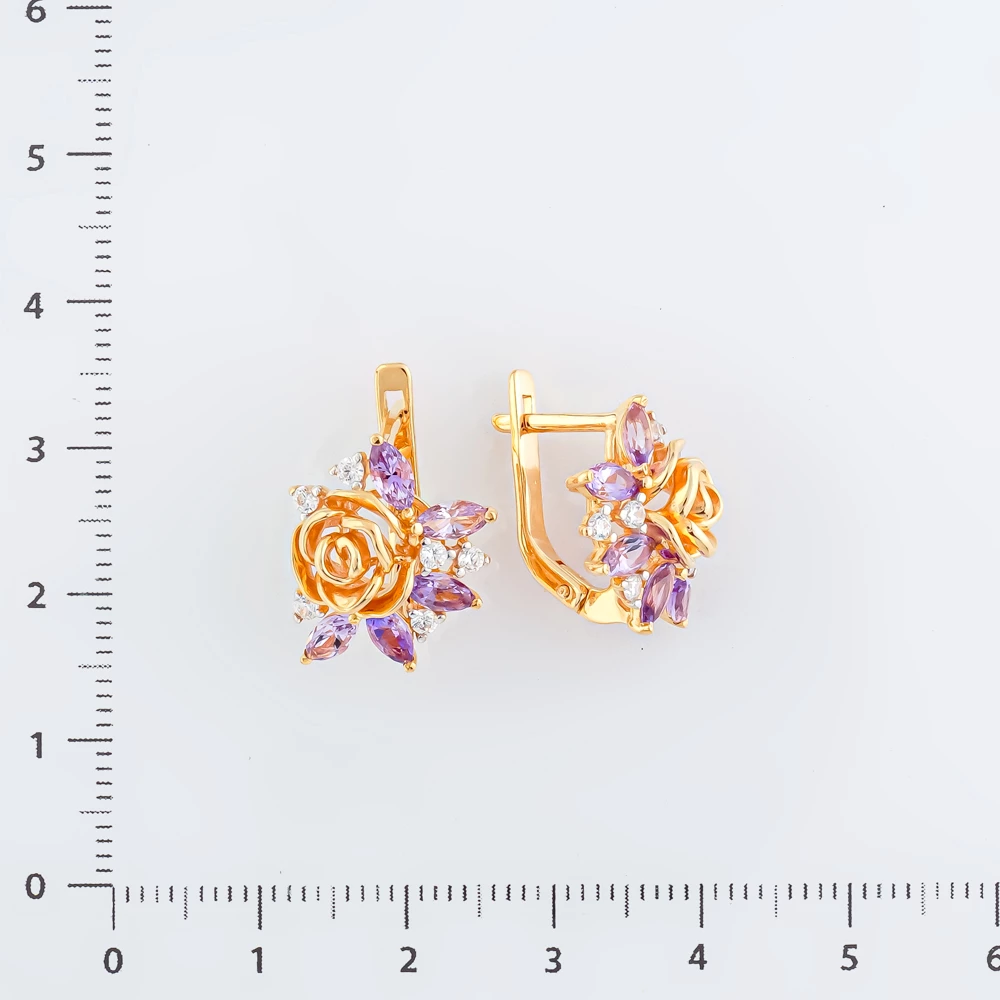 Серьги с аметистом из красного золота 585 пробы