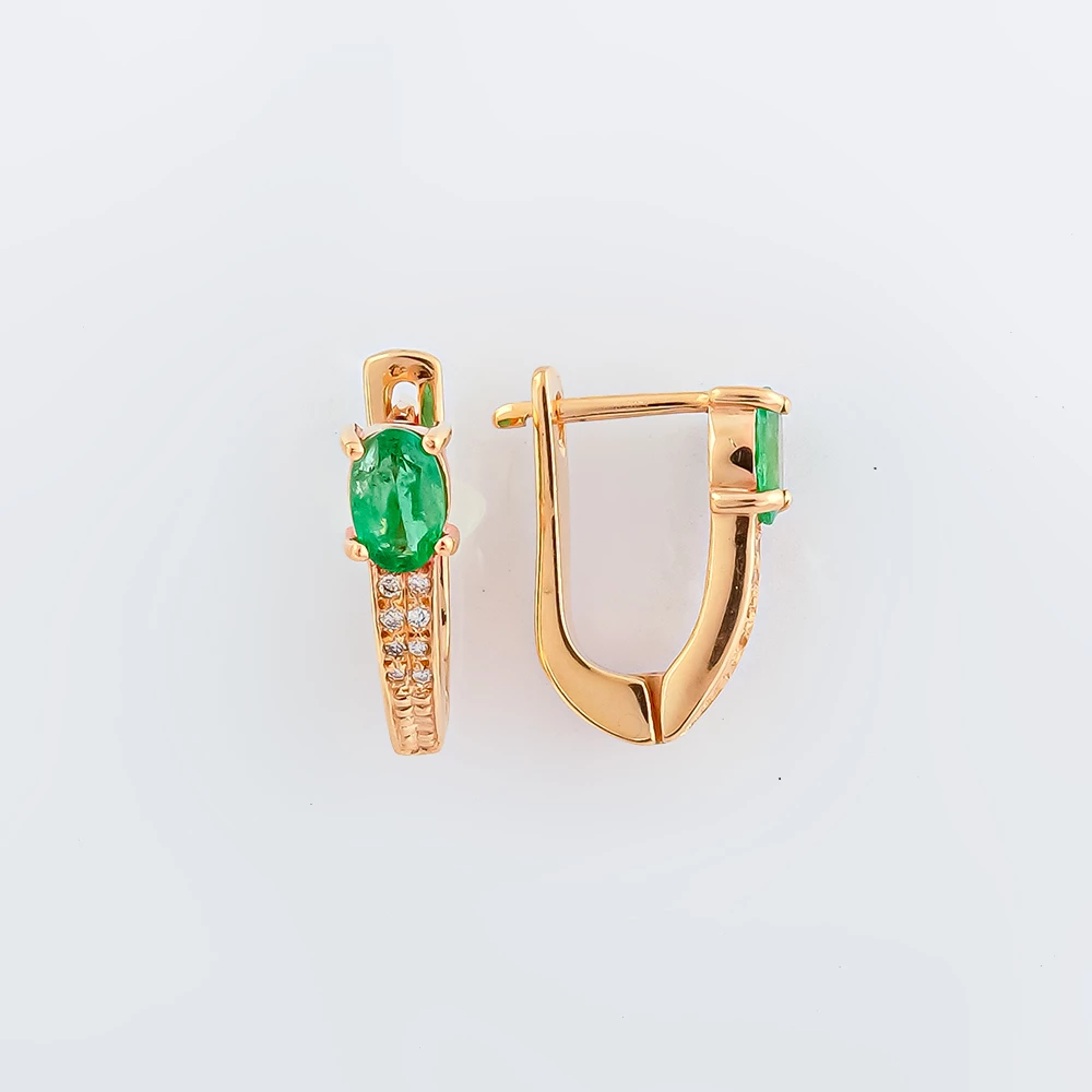 Серьги с изумрудом из красного золота 585 пробы