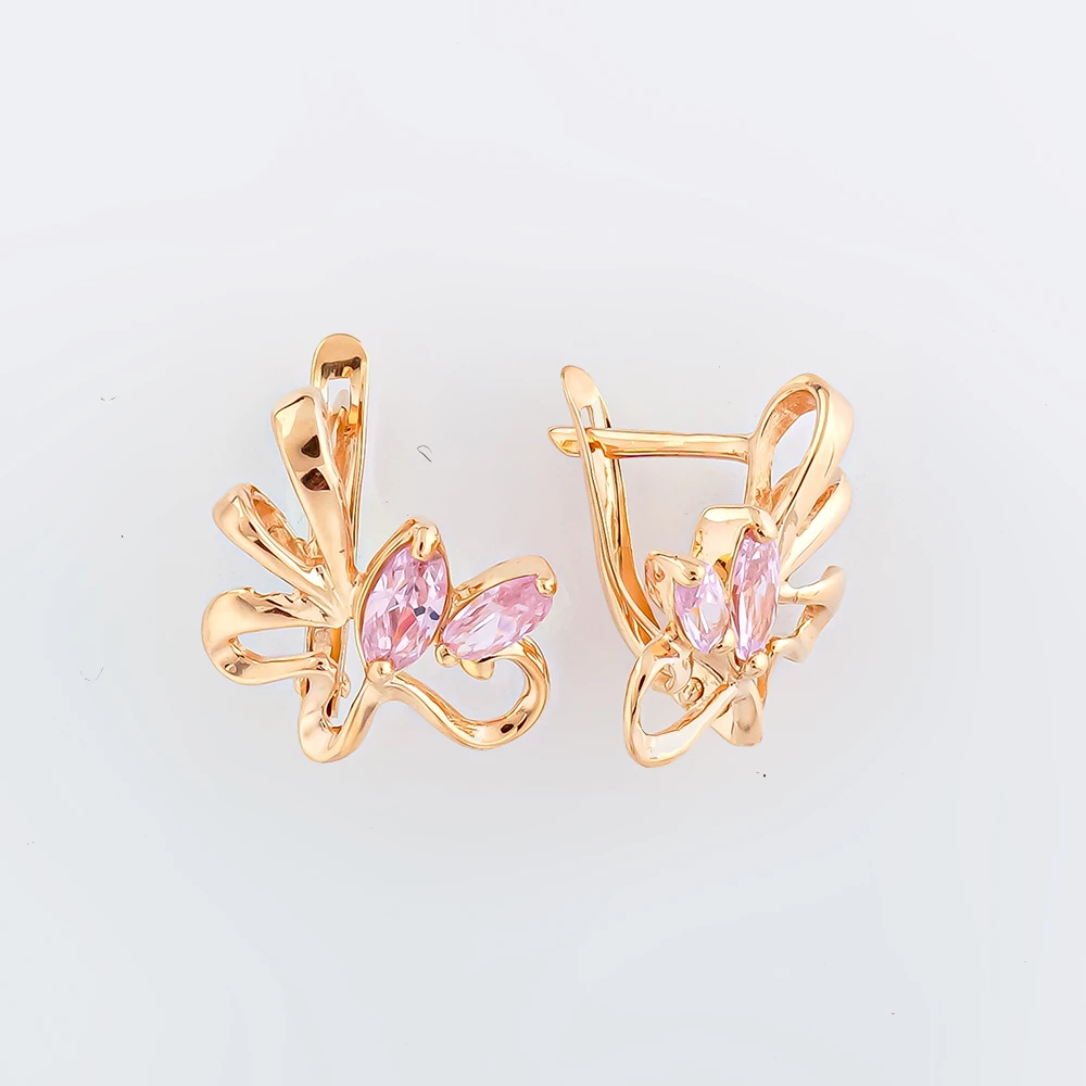 Серьги с фианитом из красного золота 585 пробы