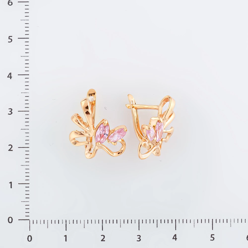 Серьги с фианитом из красного золота 585 пробы