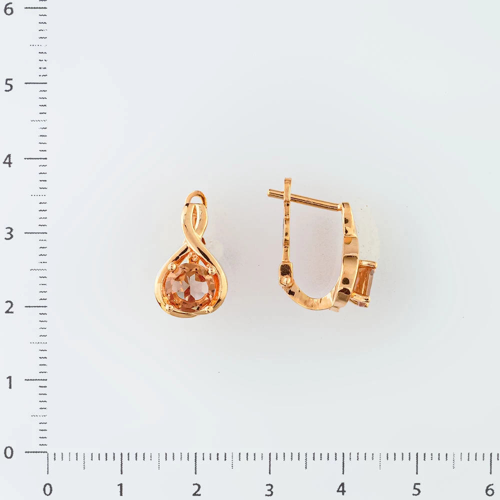 Серьги с фианитом из красного золота 585 пробы