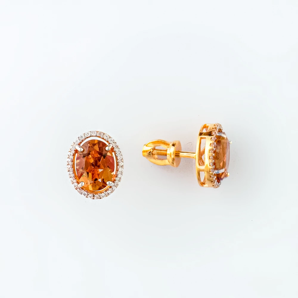Серьги с ситаллом из красного золота 585 пробы