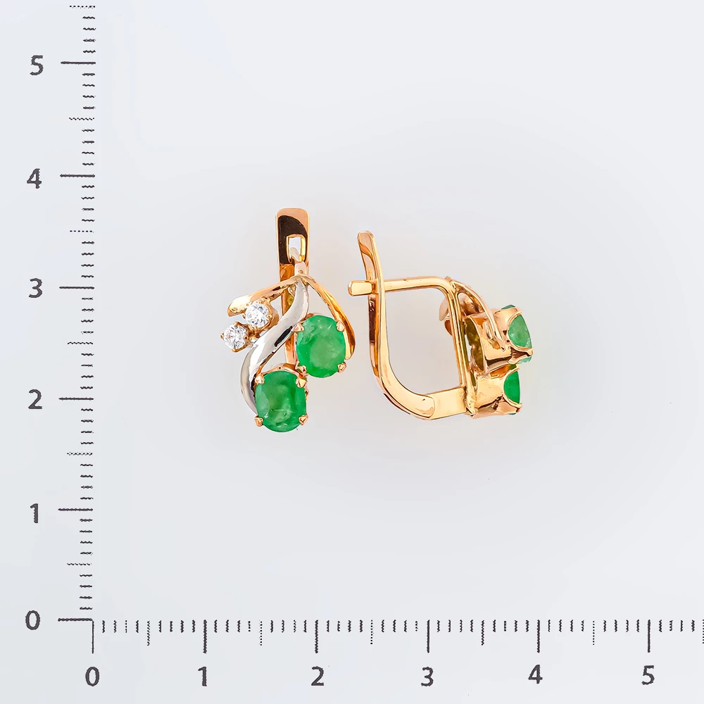 Серьги с изумрудом из красного золота 585 пробы