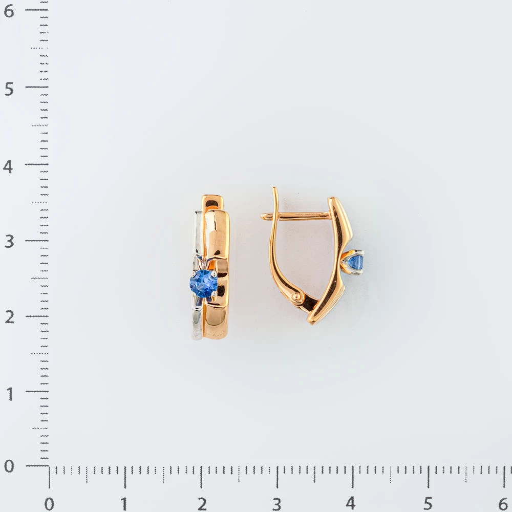 Серьги с сапфиром синтетическим из красного золота 585 пробы