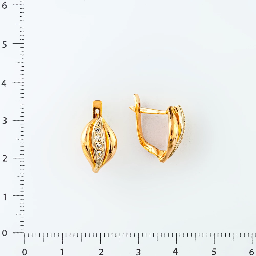Серьги с фианитом из красного золота 585 пробы