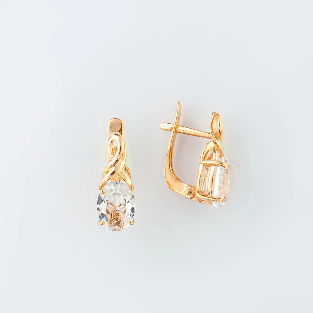 Серьги с фианитом из красного золота 585 пробы
